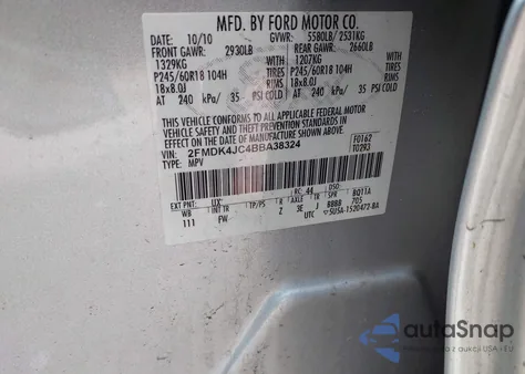 2011 Ford Edge Sel z USA, uszkodzony, nr VIN 2FMDK4JC4BBA38324